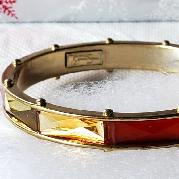 Jessica Simpson Retro Orange Yellow Rhinestone Gold Bangle Bracelet - Picture 7 of 11